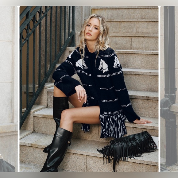 Commense Horse-Pattern Wool Blend Fridge Cardigan 🤍 - Picture 2 of 5